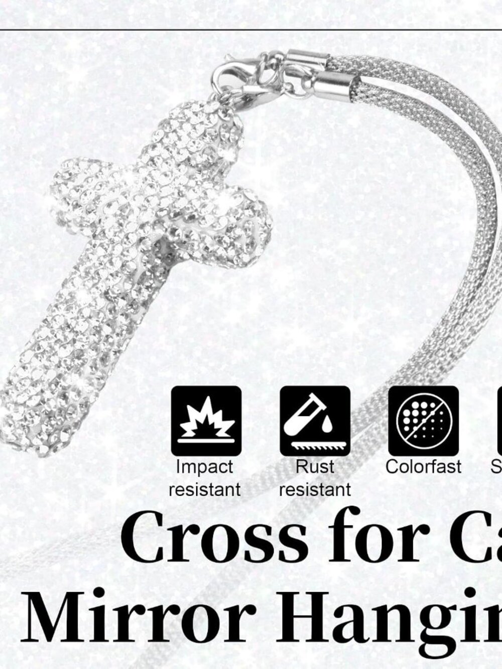 Cross for Car Mirror Hanging, Silver Bling Cars Pendant Charm - Picture 5 of 7
